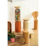 Porsima 3-4 Bambu Vakumlu Kapaklı Yuvarlak Borosilikat Cam 4Lü Kavanoz Seti Saklama Kabı 1650Ml 10X25cm