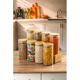 Porsima 3-4 Bambu Vakumlu Kapaklı Yuvarlak Borosilikat Cam 8Li Kavanoz Seti Saklama Kabı 1650Ml 10X25cm