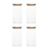 Porsima 3-4 Bambu Vakumlu Kapaklı Yuvarlak Cam 4lü Kavanoz Seti Saklama Kabı 1650ml 10x25cm