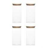 Porsima 3-4 Bambu Vakumlu Kapaklı Yuvarlak Cam 4lü Kavanoz Seti Saklama Kabı 1650ml 10x25cm