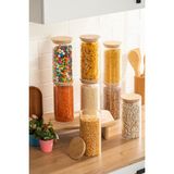 Porsima 3-4 Bambu Vakumlu Kapaklı Yuvarlak Cam 8li Kavanoz Seti Saklama Kabı 1650ML 10X25CM