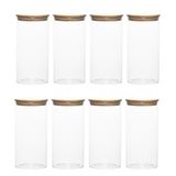Porsima 3-4 Bambu Vakumlu Kapaklı Yuvarlak Cam 8li Kavanoz Seti Saklama Kabı 1650ML 10X25CM