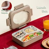 Porsima 3010-1 Paslanmaz Çelik 3 Bölmeli Vakumlu Yemek Termosu Beslenme Kutusu Taşınabilir Lunch Box Sefer Tası - Kahve - Kahverengi