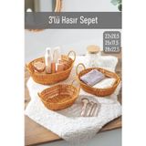 Porsima 302a 3lü Düzenleyici Oval Hasır Sepet Seti Ekmeklik Sepet