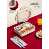 Porsima 3110 Paslanmaz Çelik 3 Bölmeli Vakumlu Yemek Termosu Beslenme Kutusu Taşınabilir Lunch Box Sefer Tası - Krem