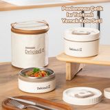 Porsima 3113 Isı Yalıtımlı Çanta Paslanmaz Çelik 2 Parça Vakumlu Yemek Termosu Beslenme Kutusu Taşınabilir Lunch Box Sefer Tası - Krem