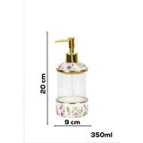 Porsima 3127-1 Gold Kapaklı Porselen Ve Cam Sıvı Sabunluk Çiçek Desenli Ve Şeffaf Tasarım 350 Ml Gold
