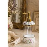 Porsima 3127-1 Gold Kapaklı Porselen Ve Cam Sıvı Sabunluk Çiçek Desenli Ve Şeffaf Tasarım 350 Ml Gold