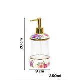 Porsima 3127 Gold Kapaklı Porselen Ve Cam Sıvı Sabunluk Çiçek Desenli Ve Şeffaf Tasarım 350 Ml Gold