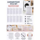 Porsima 3129 10lu Çamaşır Yıkama Filesi Fermuarlı Ayakkabı Yıkama Filesi Deforme Önleyici Torba File 40x50cm