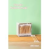Porsima 3134 Doğal Ahşap Bambu Saplı Standlı Kulak Temizleme Çubuğu Seti- 190 Adet