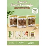 Porsima 3135 Doğal Ahşap Bambu Saplı Standlı 2Li Kulak Temizleme Çubuğu Seti- 360 Adet