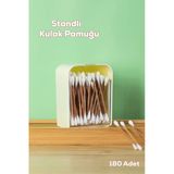 Porsima 3135 Doğal Ahşap Bambu Saplı Standlı Kulak Temizleme Çubuğu Seti- 180 Adet Renkli
