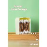 Porsima 3135 Doğal Ahşap Bambu Saplı Standlı Kulak Temizleme Çubuğu Seti- 180 Adet