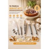 Porsima 3160 10 Parça Pasta ve Tatlı Servis Seti Kek Pasta ve Şekillendirici Duy Seti Beyaz