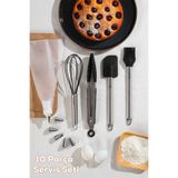 Porsima 3162 10 Parça Silikon Servis Seti Kek Pasta ve Şekerleme Araçları Siyah