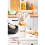 Porsima 3163 Bambu Ahşap Saplı Silikon 11 Parça Servis Takımı Seti Beyaz