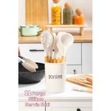 Porsima 3163 Bambu Silikon 11 Parça Servis Takımı Seti Beyaz Beyaz