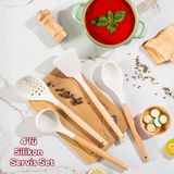 Porsima 3166 Ahşap Silikon 4 Parça Servis Takımı Seti Beyaz