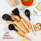 Porsima 3168 Ahşap Silikon 4 Parça Servis Takımı Seti Siyah