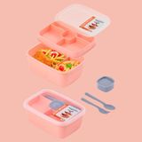 Porsima 3199 Vakumlu Kendinden Kaşık Çatallı Sosluklu Bölmeli Beslenme Çantası - Taşınabilir 2 Katlı Lunch Box - Sefer Tası 1200 ml Somon
