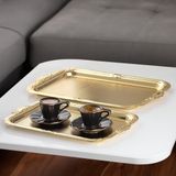 Porsima 3332 Paslanmaz Celik Tepsi Gold -Cay Kahve Ikram Sunum Servis Tepsi Seti- 2'Li Dikdortgen