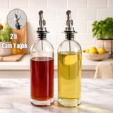 Porsima 3890-1 Gümüş Sızdırmaz Kapaklı Cam 2 Li Yağlık Sirkelik Yağdanlık Seti 500+500 Ml Şeffaf- Gümüş