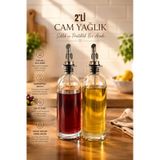 Porsima 3890-1 Gümüş Sızdırmaz Kapaklı Cam 2 Li Yağlık Sirkelik Yağdanlık Seti 500+500 Ml Şeffaf- Gümüş