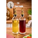 Porsima 3890 Gold Sızdırmaz Kapaklı Cam 2li Yağlık Sirkelik Yağdanlık Seti 500+500 ml