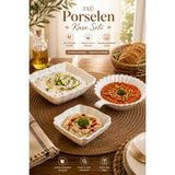 Porsima 3'lü Beyaz Porselen Kase Seti – 3 Farklı Model Salata, Meze ve Tatlı Sunum Kasesi (15 cm - 16 Cm)
