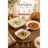 Porsima 3'lü Beyaz Porselen Kase Seti – 3 Farklı Model Servis, Salata, Meze ve Tatlı Sunum Kasesi (15 cm - 16 cm)