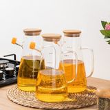 Porsima 3'Lü LM-0034 Oliva Bambu Kapaklı Borosilikat Ölçekli Cam Yağlık-Yağdanlık 900 Ml