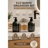 Porsima 3Lü Mutfak Banyo Tezgah Üstü Temizlik Seti - 2Li Cam Sıvı Sabunluk - 190 Adet Doğal Ahşap Bambu Kulak Çubuğu Antrasit