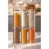 Porsima 4-3 Bambu Vakumlu Kapaklı Yuvarlak Borosilikat Cam 6lı Kavanoz Seti Saklama Kabı 2100ML 10X30CM - Şeffaf - 2,1 lt