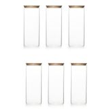Porsima 4-3 Bambu Vakumlu Kapaklı Yuvarlak Borosilikat Cam 6lı Kavanoz Seti Saklama Kabı 2100ml 10x30cm