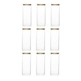 Porsima 4-3 Bambu Vakumlu Kapaklı Yuvarlak Borosilikat Cam 9lu Kavanoz Seti Saklama Kabı 2100ml 10x30cm