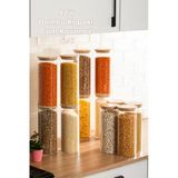 Porsima 4-4 Bambu Vakumlu Kapaklı Yuvarlak Borosilikat Cam 12Li Kavanoz Seti Saklama Kabı 2100Ml 10X30cm