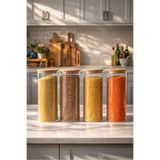 Porsima 4-4 Bambu Vakumlu Kapaklı Yuvarlak Borosilikat Cam 4lü Kavanoz Seti Saklama Kabı 2100ml 10x30cm