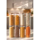 Porsima 4-4 Bambu Vakumlu Kapaklı Yuvarlak Borosilikat Cam 8Li Kavanoz Seti Saklama Kabı 2100Ml 10X30cm