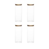 Porsima 4-4 Bambu Vakumlu Kapaklı Yuvarlak Cam 4lü Kavanoz Seti Saklama Kabı 2100ml 10x30cm