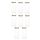 Porsima 4-4 Bambu Vakumlu Kapaklı Yuvarlak Cam 8li Kavanoz Seti Saklama Kabı 2100ml 10x30cm