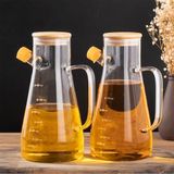 Porsima 401275 2'Li Alisa Bambu Kapaklı Borosilikat Ölçekli Cam Yağlık Silikon Tabanlı Dereceli Yağdanlık 900 Ml
