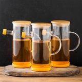 Porsima 401275 3'Lü Alisa Bambu Kapaklı Borosilikat Ölçekli Cam Yağlık Silikon Tabanlı Yağdanlık 800 Ml