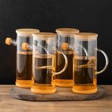 Porsima 401275 4'Lü Alisa Bambu Kapaklı Borosilikat Ölçekli Cam Yağlık Silikon Tabanlı Yağdanlık 800 Ml
