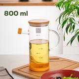Porsima 401275 Alisa Bambu Kapakli Borosilikat Olcekli Cam Yaglik Silikon Tabanli Dereceli Yagdanlik 800 Ml