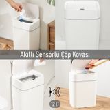 Porsima 4147 Hareket Sensörlü Sessiz Kapatma Çöp Kutusu Banyo Mutfak Çöp Kovası Kapaklı Banyo Çöp Kovası Beyaz