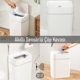 Porsima 4147 Hareket Sensörlü Sessiz Kapatma Çöp Kutusu Banyo Mutfak Pilli Çöp Kovası Kapaklı Banyo Çöp Kovası 12 Litre