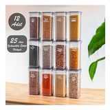 Porsima 432-Gr 12 Li Etiketli Kare Un Erzak Bakliyat Saklama Kabi Takimi 1.90 Lt - Gri