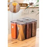 Porsima 432 GR 6lı Etiketli Kare Un Erzak Bakliyat Saklama Kabı Takımı Seti 1.70 Lt - Gri, 432-gr-6