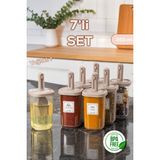 Porsima 4366 7li Kaydırmalı Kaşıklı Sızdırmaz Kapaklı Etiketli Baharatlık Seti - Saklama Kabı - Cappuccino - renk